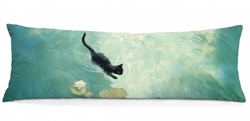WARDOS Black Cat Art Painting 20x54 Body Pillow Cover, Aesthetic Cats Decor Long Body Hug Pillow Cases for Room Bedroom, Elegant Swimming, Black Cat Decor, Cats Lovers Lady Mom Grandma Gifts