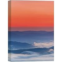 SIGNWIN Canvas Wall Art Red and Orange Sky Over Blue Foggy Mountain Tops Landscape Wilderness Photography Modern Art Contemporary Scenic Colorful Ultra for Living Room, Bedroom, Office - 12x18 inches