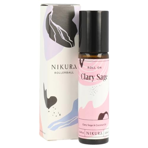 Nikura Clary Sage Roll On Essential Oil Blend - 10ml | for Sleep Relaxing Anxiety Aromatherapy | Use on Skin Temples Pulse Points Wrists Neck