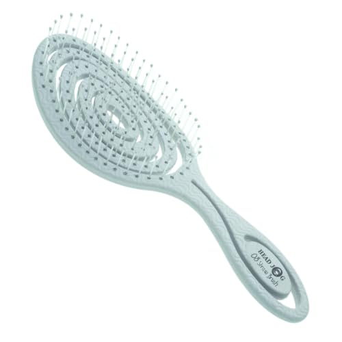 Head Jog 08 Straw Hairbrush Flexible Soft Pin Bristles Detangling Wet/Dry Hair Head Massaging Pro (Mint)