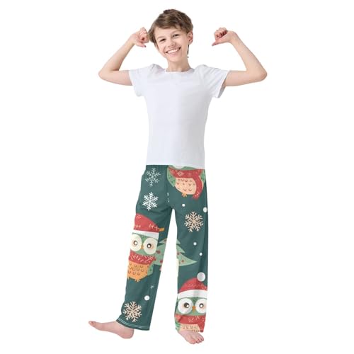 Xmas Owl Snowflake Boys Long Pants Soft Trousers Elastic Waist Kids Lounge Bottoms with Pockets S-XL2