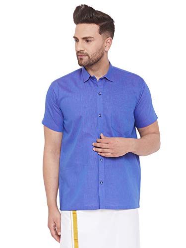 Image of VASTRAMAY Men's Blue Cotton Blend Shirt VASMSH003BU 48