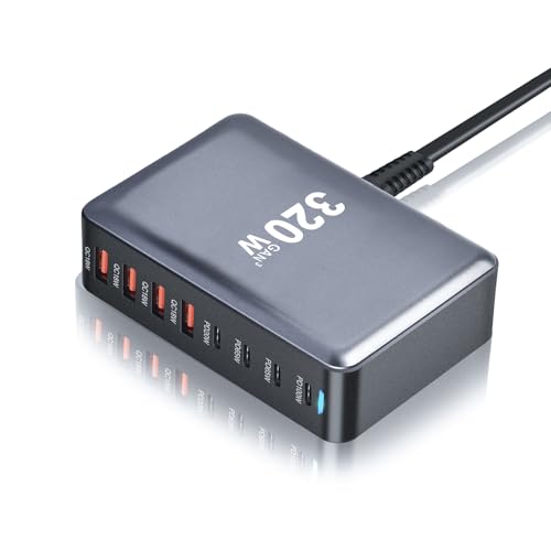 SITONG 320W GaN III 8 Ports USB C Fast Charging Station Hub Block Portable Wall PD Charger Power Adapter with 4 USB-C + 4 USB-A, 100W Port for MacBook Pro/Air, iPhone 15 14 13 12 11, Galaxy S24 S23