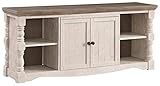 Signature Design by Ashley Havalance Farmhouse TV Stand Fits TVs up to 65', 2 Door Cabinet and Shelves For Storage, Vintage White & Weathered Gray