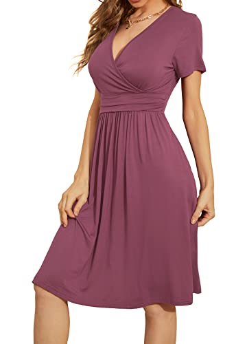 Weaczzy Women Summer Casual Short Sleeve Dresses Empire Waist Dress With Pockets, Mauve, Large #TOP1
