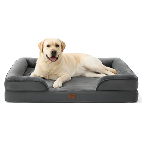Bedsure Sofá Perro Ortopédica Extra Grande   Cama Perro Viscoelastica y Lavable, Colchon Perro con Funda Desenfundable y Forro Impermeable, Gris, XL Pro