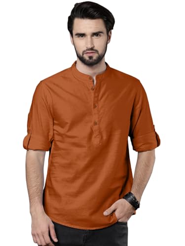 Kurta courte homme pour festival et grande occasion à col chinois marron