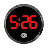 TONIXY Orologio rotondo per auto con controllo tattile, display digitale a LED, materiale ABS, perfetto per cruscotto e decorazione del veicolo (luce rossa nera)