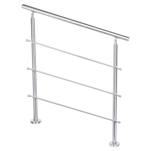 Image of INMOZATA Stair Handrail for Outdoor Steps, 80CM Safety Rail with 3 Horizontal Bars, Stainless Steel Banister Railing for Outdoor Stairs