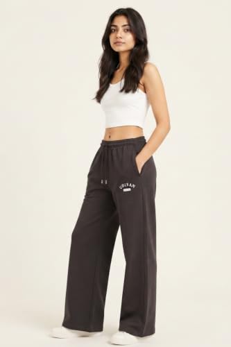 Image of Women's Cotton Wide Leg Track Pants | High Waist Palazzo Trousers with Elastic Drawstring
