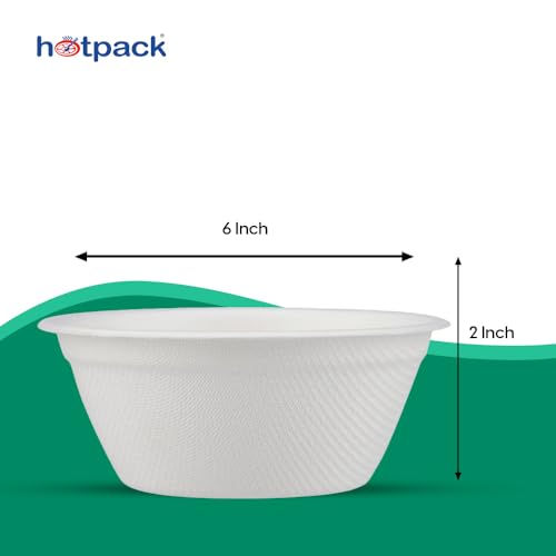 Image of Hotpack Biodegradable 8 Oz (236 Ml) Bowl - Compostable, Bagasse, Freezer Microwave Safe (2000 Bowls)