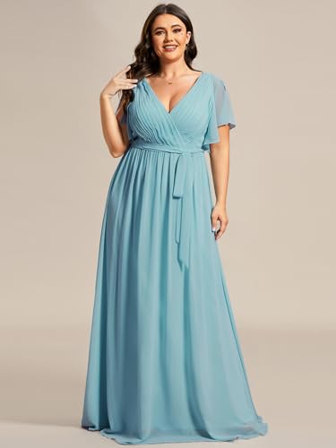 Image of Ever-Pretty Plus Women's Chiffon Bridesmaid Dress A-Line Empire Waist Floor Length Plus Size Formal Wedding Guest Dresses