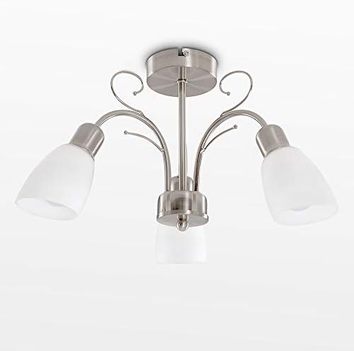 MiniSun Modern 3 Way Silver Brushed Chrome Ceiling Light Fitting with White Frosted Glass Shades