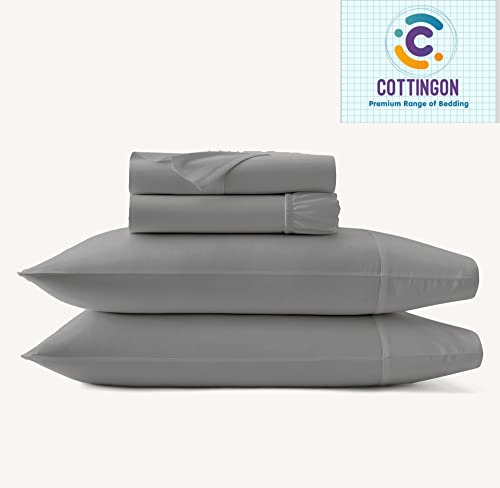 Image of Cottingon Full XL Dorm Bed Sheets 4 Piece Set for College Rooms, Luxury Soft Microfiber Sheets fits 6 to 10 Inches Deep Pocket Mattress, Extra Long Dorm Bedding, 54 inch x 80 inch, Light Grey
