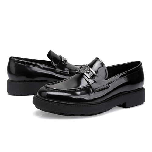 Image of Premium Mens Leather Dress Shoes, Classic Formal Alligator Printed Business Loafer Handmade Buckle Party Wedding Penny Shoes Father's Day Shoe for Men, Black