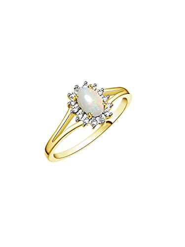 Image of Rylos Halo Ring: Diamond Birthstone with 6X4MM Oval Gemstone - Women's Jewelry in Yellow Gold Plated Silver - Stunning Diamond Ring Sizes 5-10