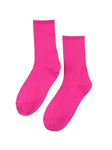 Shein Women's Calf Cushion Athletic Running Solid Crew Socks Hot Pink One-Size #TOP29