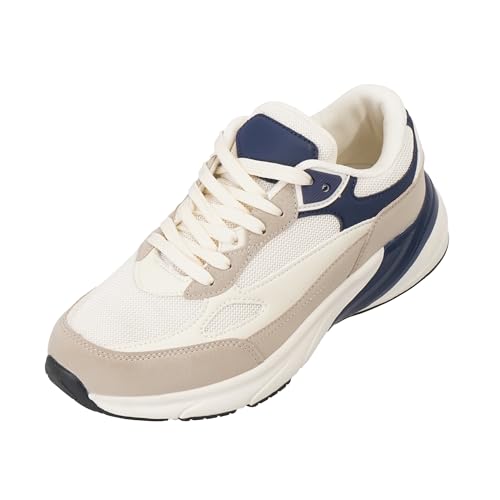 JOMIX Turnschuhe Damen Sneaker Sportschuhe Mode Leichte Freizeitschuhe Atmungsaktiv Laufschuhe für Alltag Reise Fitness und Sport (WTS255012, Beige Marine, 39 EU)