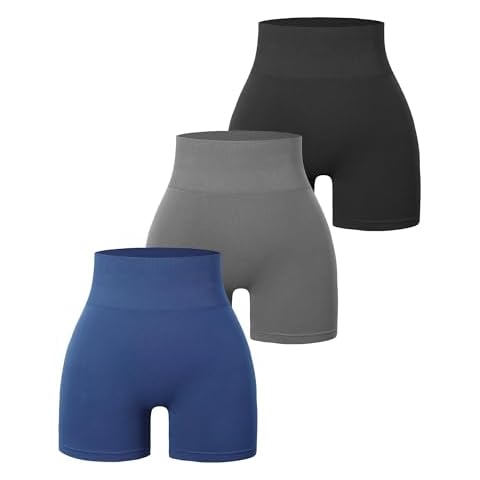 JOLLMONO 3 Piece Workout Shorts Women Yoga Seamless Gym Shorts High Waisted Spandex Biker Shorts(J162L-B/Grey/Navy) Cover