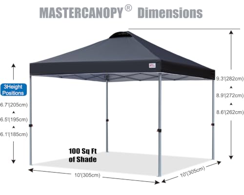 MASTERCANOPY 10x10 Pop Up Canopy Tent, 1 Person Setup Instant Shelter,Outdoor Portable Beach Canopy with Roller Bag, 4 Sandbags, 4 Ropes, 8 Stakes (10x10, Black) - Image 4
