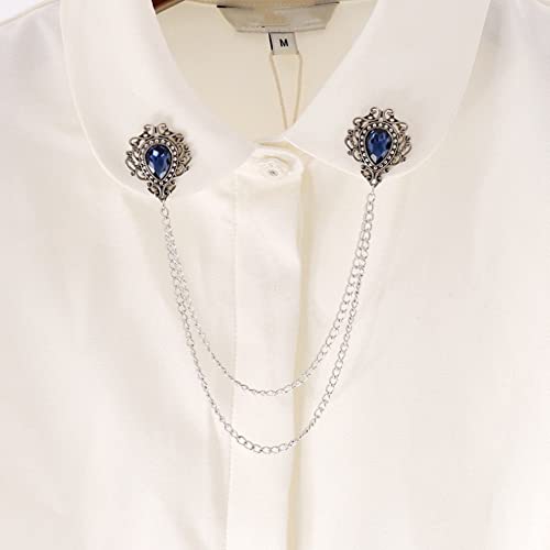 Image of Antique Collar Clips Brooches Lapel Pins for Women Girls Unisex Vintage Elegant Enameled Flower Imitation Pearl Blue Rhinestone Layered Tassel Chain Drop Dangling Necktie Tie Shawl Scarf Dress Accessories Jewelry Christmas Birthday