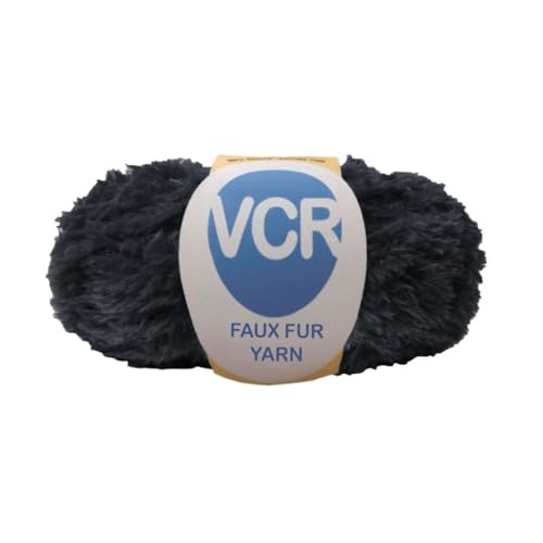 Image of VCR Black Yarn, Bulky Chunky Faux Fur Yarn, 100 Grams Hank, 100% Polyester, Suitable for Knitting Jackets, Scarves, Hats, Blankets, Cushions, Toys and Decorative Accents