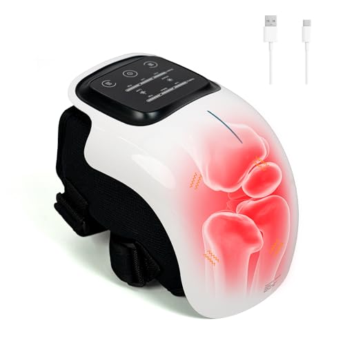 brenzo 2026 NEW 3-in-1 Cordless Knee Massager with Heat, Red Light Therapy & 3 Vibration Modes, 3 Heating Levels, Heated Knee Pad for Pain Relief, Gifts for All Ages White