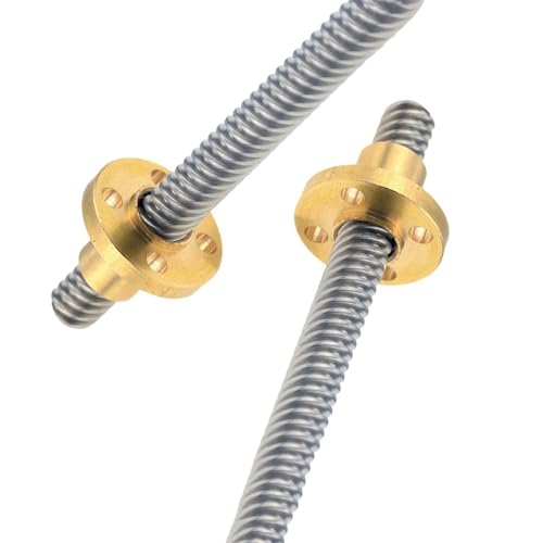 Threaded Backlash 2pcs Trapezoidal Thread Screw Rod TR8x10 TR8x12 TR8x14 Full Tread Stainless Steel Screw Rod T8 Lead Screw with Brass Nut Screw trapezoidal (Color : 2PCS T8-12mm, Size : 300mm)