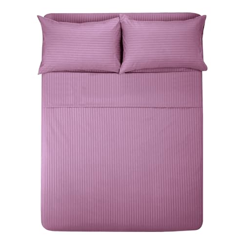 La Mejor Lista de Sabanas matrimoniales comprados en linea. 46 Melocotton Juego de Sábana Matrimonial de Microfibra 1800 grabada a Rayas, Extra Suave, fácil de Lavar, Bed Sheets