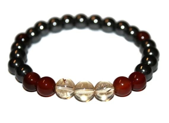 Bracelet hématite, quartz rutilé et cornaline 8mm LKBEADS