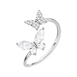 Anillo de mariposa para mujer, anillo de cola y diseño lujoso, ligero y lujoso, anillo índice, anillo abierto, anillo abierto para hombre, plata 925, talla única, Cobre, Sin piedras preciosas