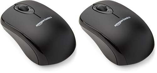 Amazon Basics Ratón inalámbrico con Receptor USB Nano, Color Negro (Paquete de 2)