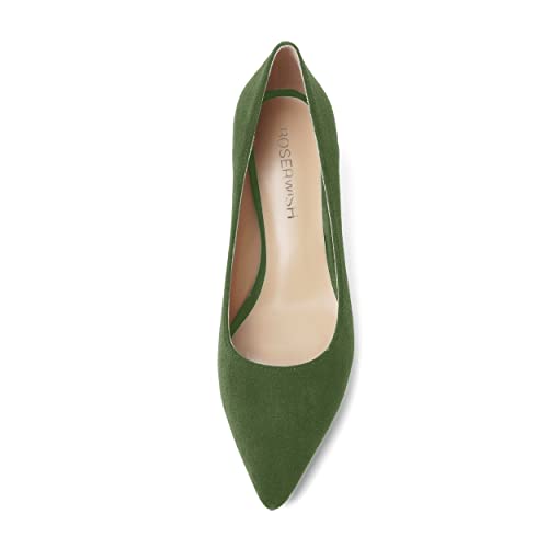 ROSERWISH Womens Slip On Casual Office Suede Pointed Toe Elegant Kitten Low Heel Pumps Dress Shoes 2 Inch3