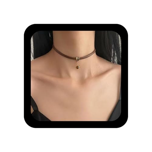 Xmsrn Vintage Sonnenblume Tigerauge Choker Halskette - Braun Wildleder Boho Cord für Frauen