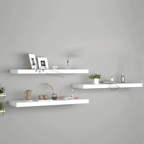 Image of Wooden Floating Wall Shelf| Wall Mount| Wall Rack| Wall Bracket for Home and Office Decor | Big Mounted Cabinets (XX-Large (24x8 inches), Set of 3, White)