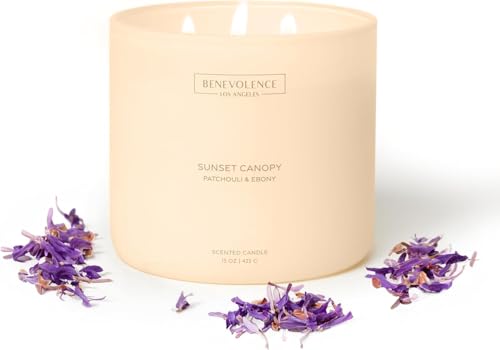 Patchouli & Ebony Benevolence LA 3-Wick Fall Scented Candle for Home | 15oz 50-Hour Burn | Natural Soy Wax | Warm & Grounding Home Fragrance | Malibu Sands Collection Gift for Women & Men