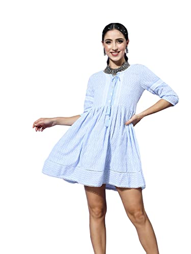 Image of ishin Women's Cotton Embroidered A-Line Mini Dress