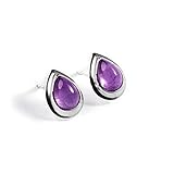 HENRYKA Amethyst Teardrop Stud Earrings in 925 Sterling Silver | Purple Natural Gemstone February Birthstone Fashion Accessory & Jewellery Gift for Her & Women