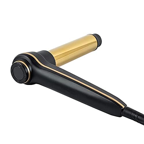 AIKOCeramic 1 Inch L-Shaped Angled Curling Iron Wand, Instant Heat-Up, Dual Voltage, Adjustable Temp, Auto Shut-Off with LCD Display, Black & Gold