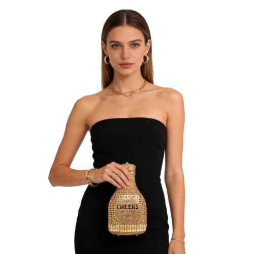 Image of Rhinestone Champagne Bottle Clutch, Luxury Evening Bag for Women