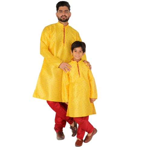 Image of Pro-Ethic Style Developer Men's & Boys Silk Floral Baap Beta Kurta Pajama Set | Father Son Matching Dresses | | (B-111)