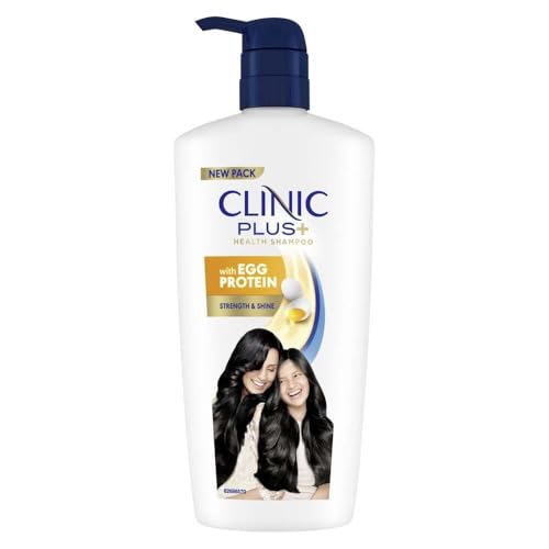 CLINIC PLUS Strength & Shine Shampoo, 650 ml, for Smooth and Strong Hair, with Egg Protein, Enhances Shine, Suitable for all Hair Types