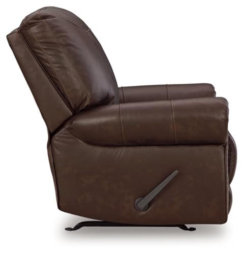 Image of Signature Design by Ashley Colleton Leather Rocker Recliner, Dark Brown | Leather match manual recliner, Rocker recliner chair, Premium top-grain leather seating, Space-saving 12-in wall space