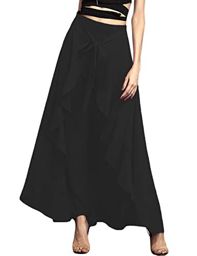 Lrady Women's Ruffle Pants High Waist Trousers Casual Beach Maxi Long Palazzo Overlay Pant Skirts4