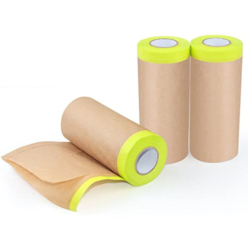 3-Piece Set, Masking Tape Protective Paper | For Auto Overlay Masking, Home Protection, Paint Masking (12-In. X 46-Feet) #TOP9