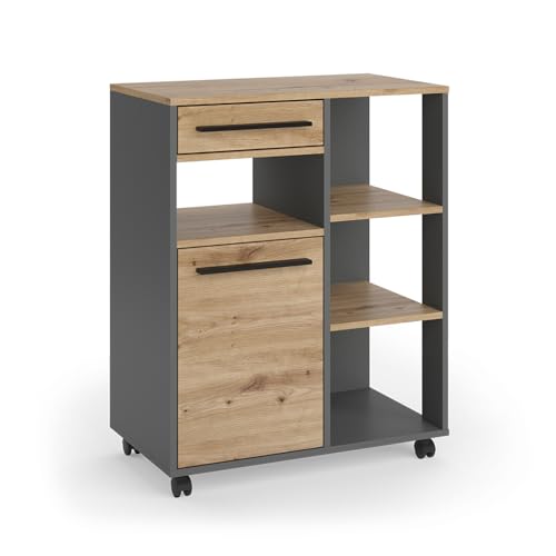 Vicco Buffet de Cocina Pure, Roble Artesanal/Antracita, 72.2 x 41.9 cm, con estantes Interiores Ajustables en Altura para un Uso Flexible