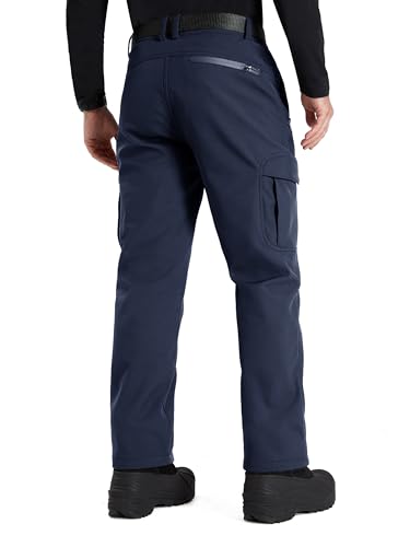 Image of FREE SOLDIER Men's Outdoor Softshell Fleece Lined Cargo Pants Snow Ski Hiking Pants with Belt