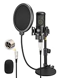 XLR Condenser Microphone with 26mm Large Diaphragm, Professional Cardioid Recording Studio Mic Kit with Metal Desktop Stand, Pop Filter for Streaming, Podcasting, Gaming, Voice-Over, Vocal, Youtube