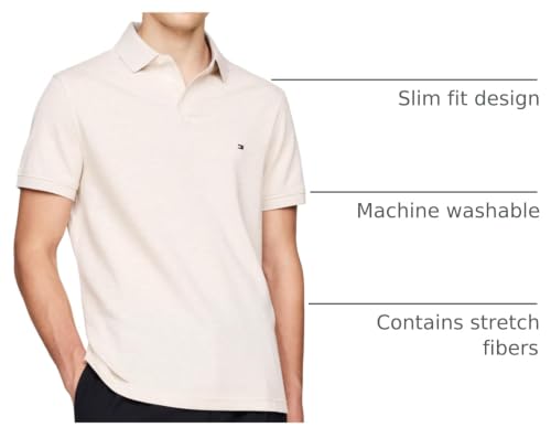 Image of Tommy Hilfiger Men's Short Sleeve Polo Shirts in Slim Fit with Stretch and Organic Pique Cotton