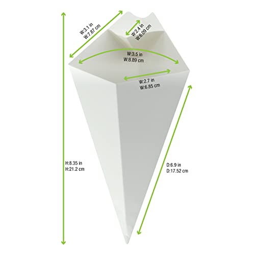 Image of PACKNWOOD 210CONFR2WH - Paper Cone Cup - White Paper Cones with Built in Dipping Sauce Compartment - Grease-Resistant, and Leak-Proof - Finger Food Cones - (8oz capacity) (8.75 x 5.25in) (Pack of 500)